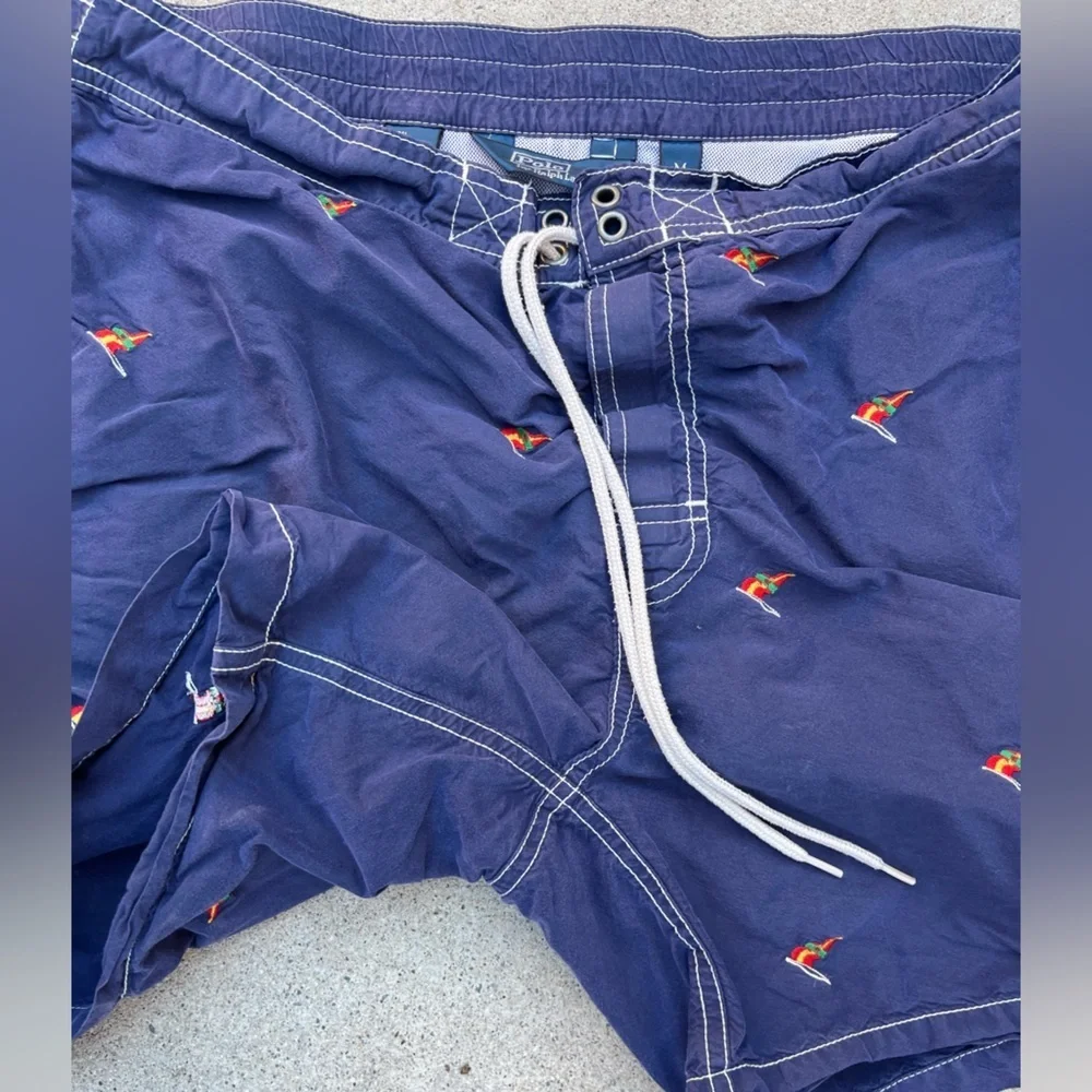 Men's Vintage Polo Ralph Lauren Swim Trunks Blue All-Over Print M Sailboat‎ Prep